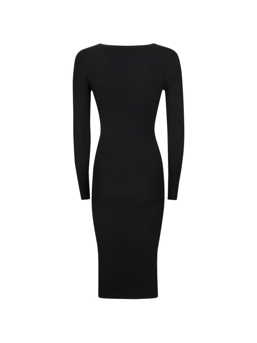 Elisabetta Franchi Fitted Black Ribbed Midi Dress