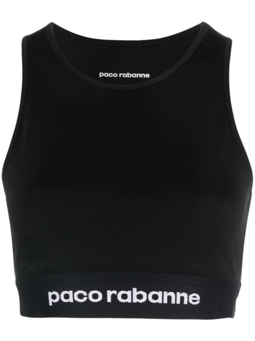 Paco Rabanne Fitted Cropped Top With Contrasting Logo Band