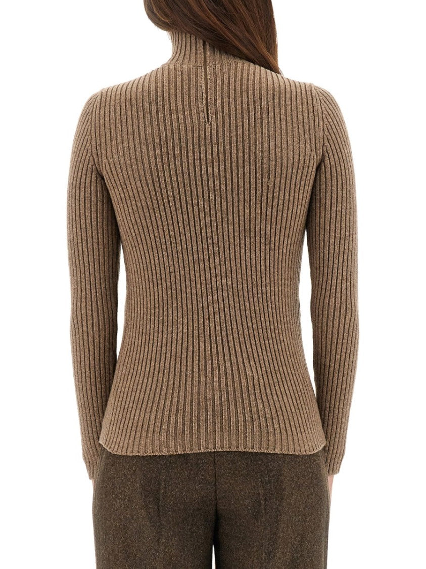 Max Mara Slim-Fit Ribbed Turtleneck Sweater With Flared Hem