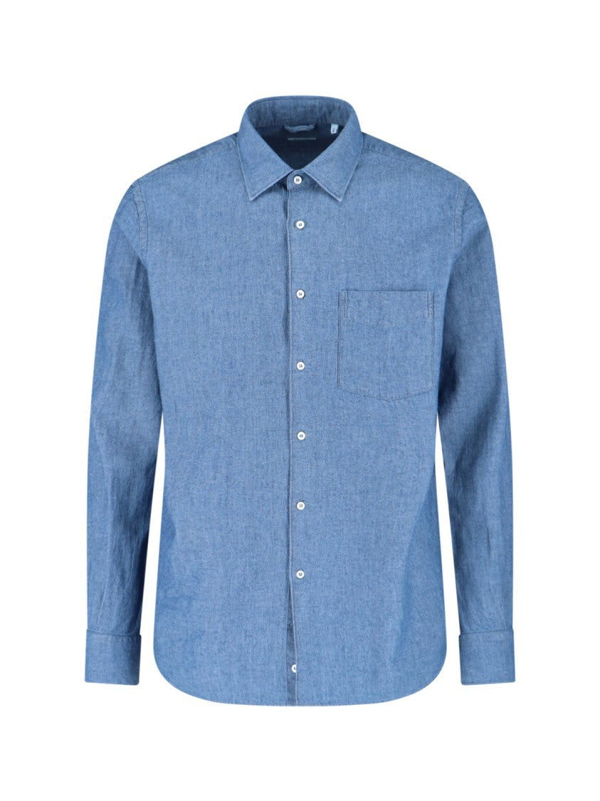 Aspesi Classic Blue Denim Shirt With Button-Down Collar