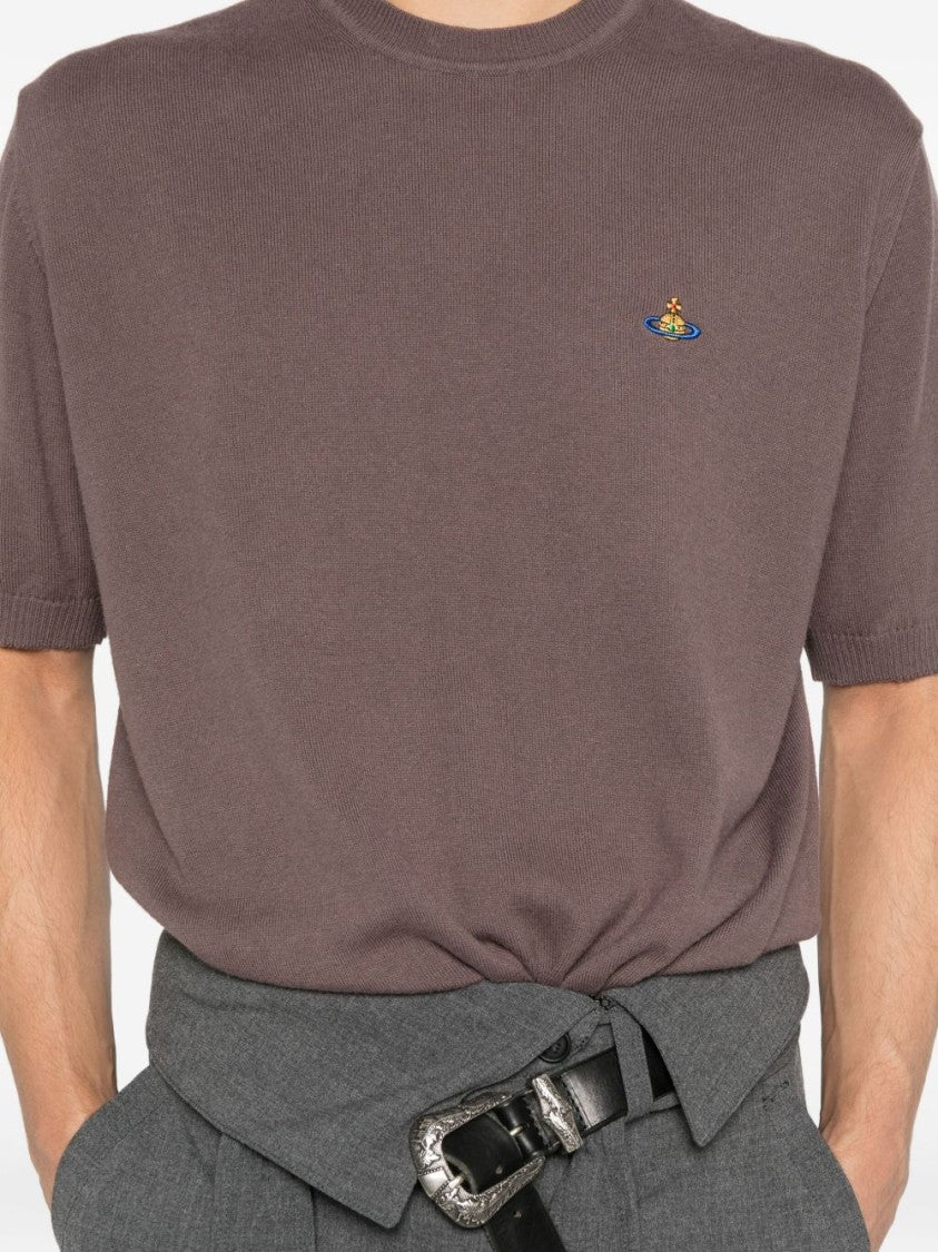 Vivienne Westwood Short-Sleeved Brown Sweatshirt With Logo Embroidery