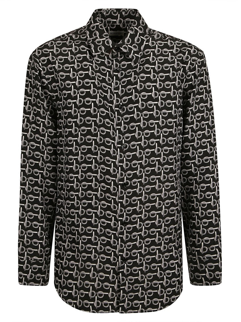 Burberry Black Silk Shirt With Modern Pattern