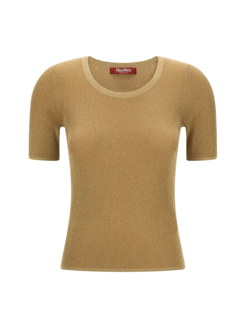 Max Mara Brown Fitted Metallic Polyamide Top