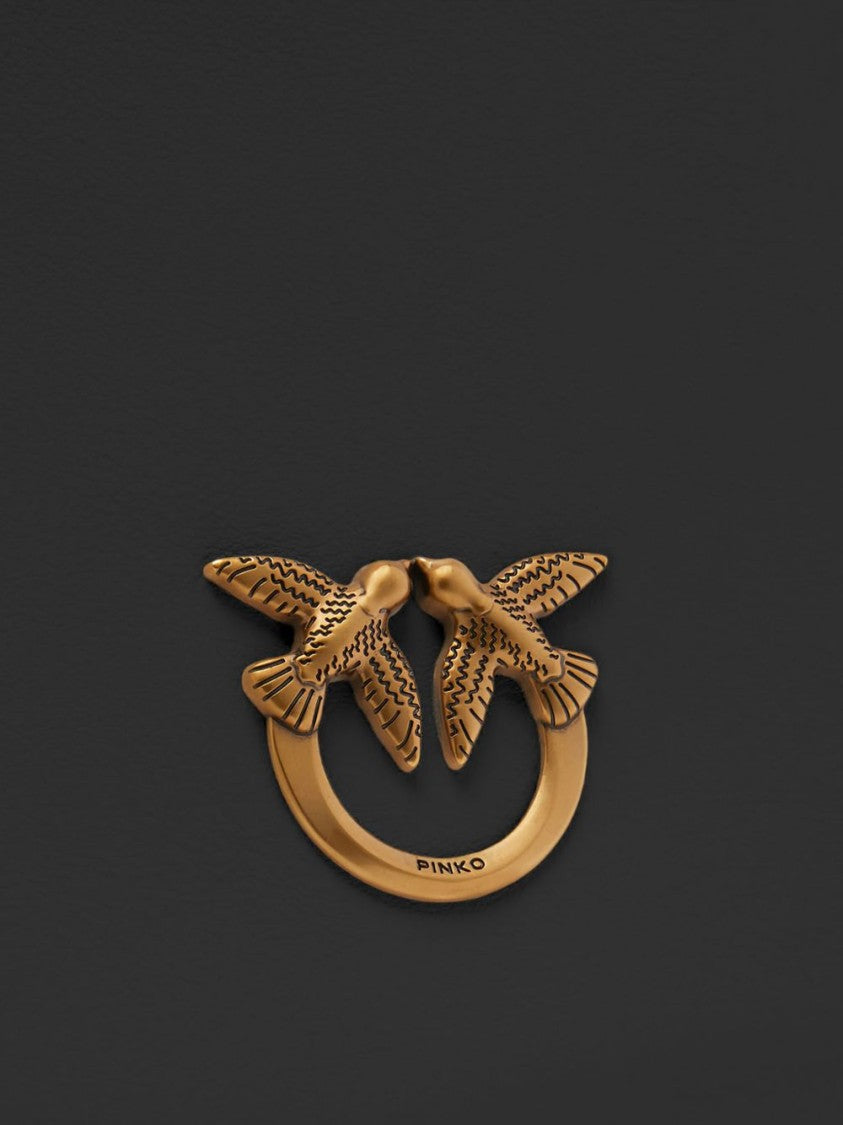 Pinko Black Cowhide Shoulder Bag With Gold-Tone Embellishment