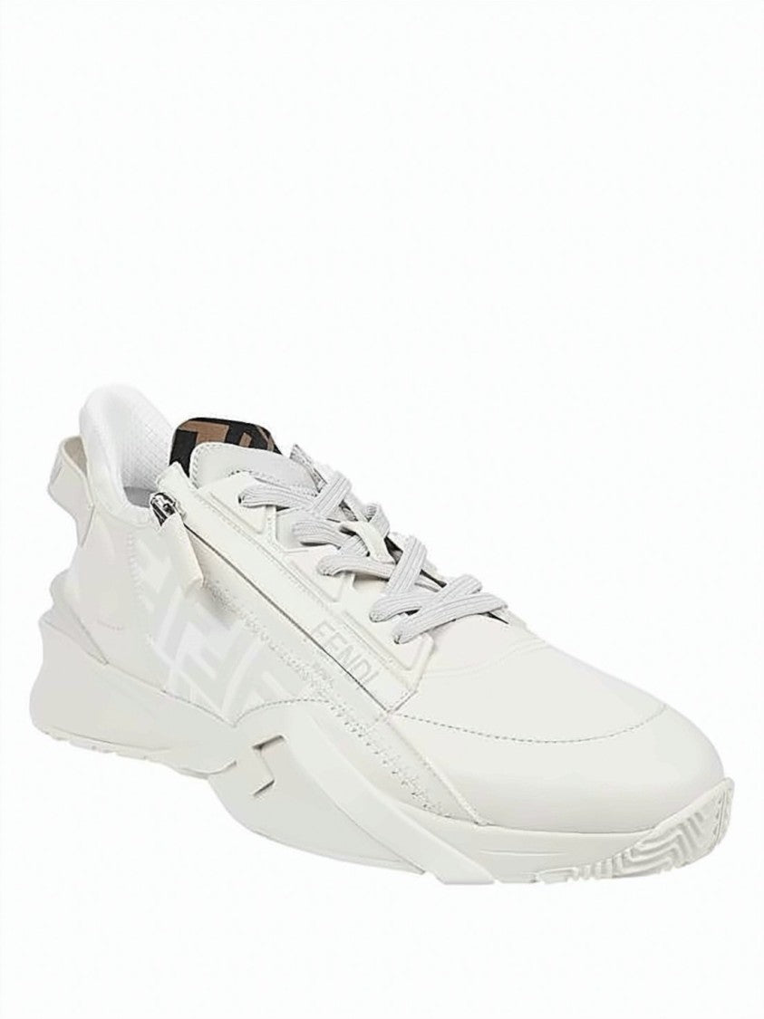 Fendi White Upper Sneakers With Unique Zip Detail