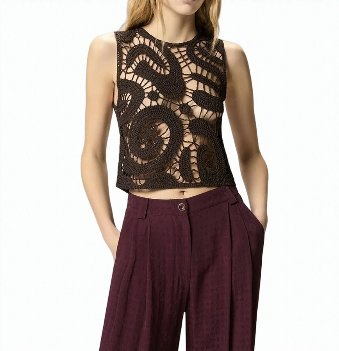 Pinko Eruzione Crochet Sleeveless Knit Top