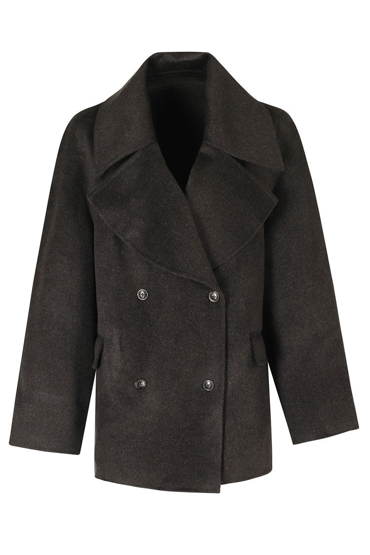 Loulou De Saison Brown Neil Double-Breasted Cut-Away Lapel Wool Coat
