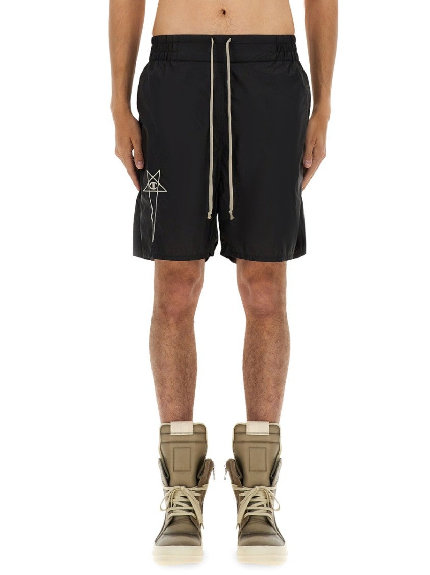 Champion X Rick Owens Black Nylon Shorts With Elastic Waistband