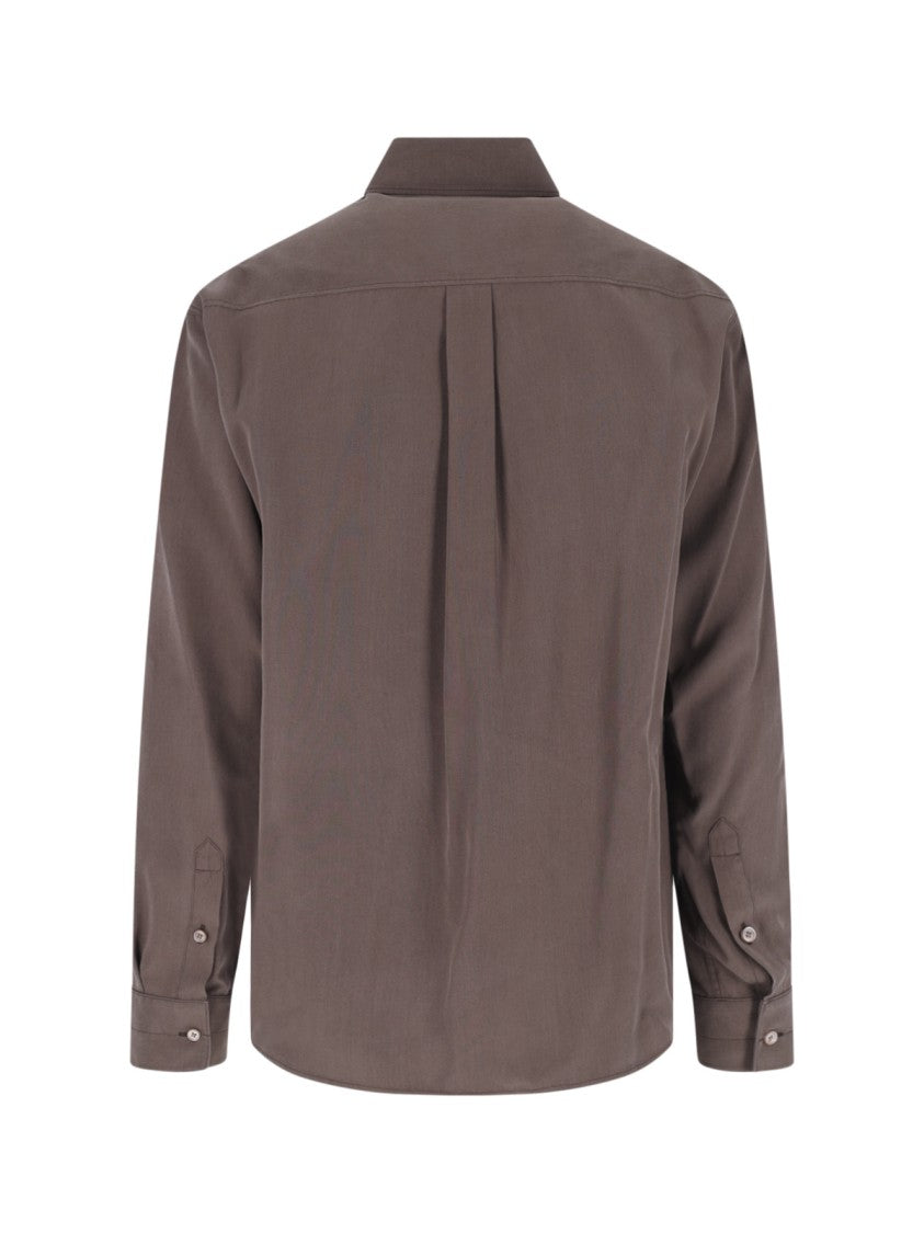 Lemaire Brown Pointed-Collar Silk Shirt