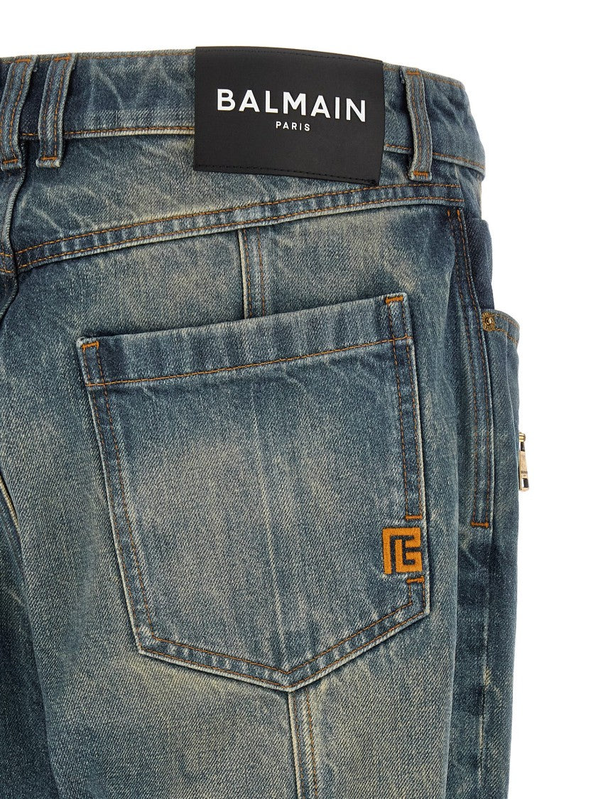 Balmain Vintage Biker Jeans With Ribbed Inserts