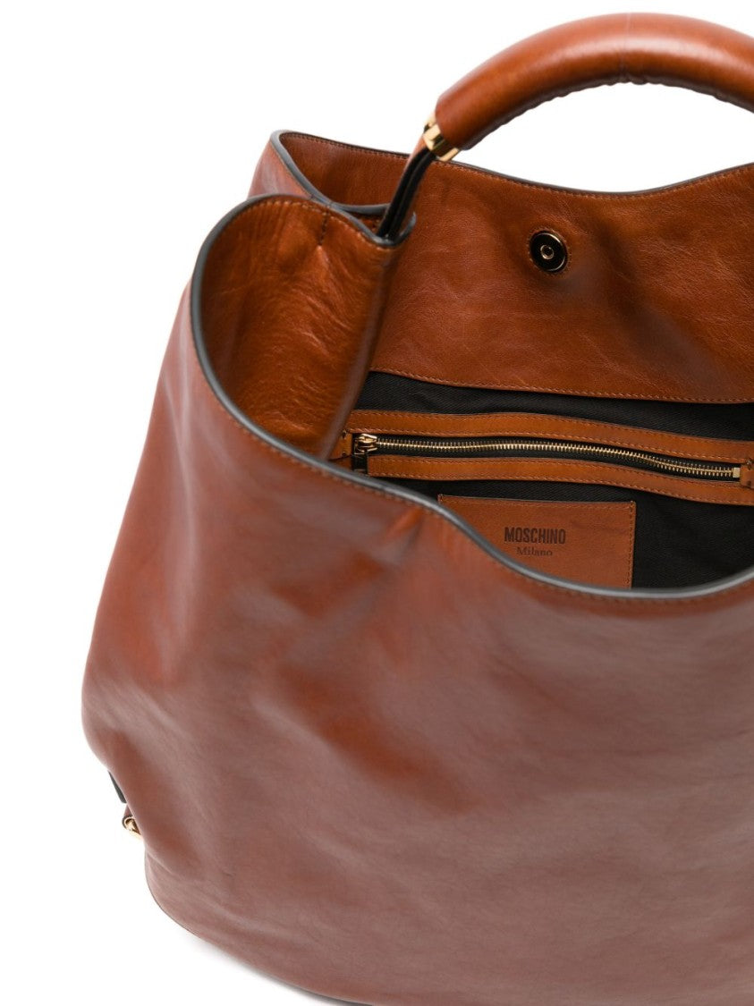 Moschino Brown Soft Structured Leather Silk Bag