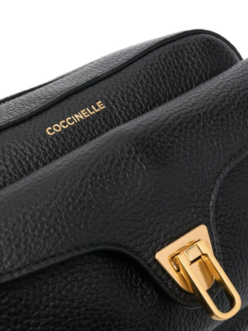 Coccinelle Pebbled Leather Shoulder Bag With Gold Tone Accents