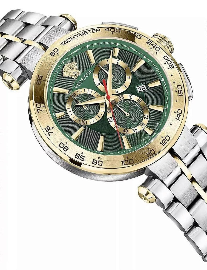 Versace Aion Chronograph Watch With Two-Tone Bracelet And Green Dial