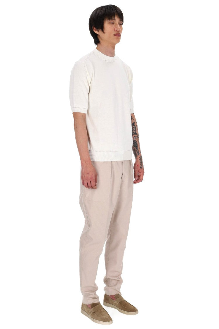Eleventy White Saddle-Stitched Cotton T-Shirt
