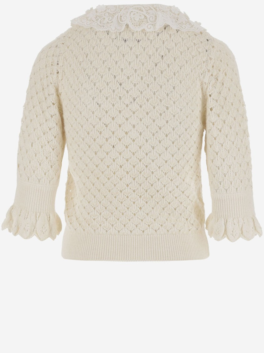 Chloé Polo Shirt With Lace Collar And Perforated Design