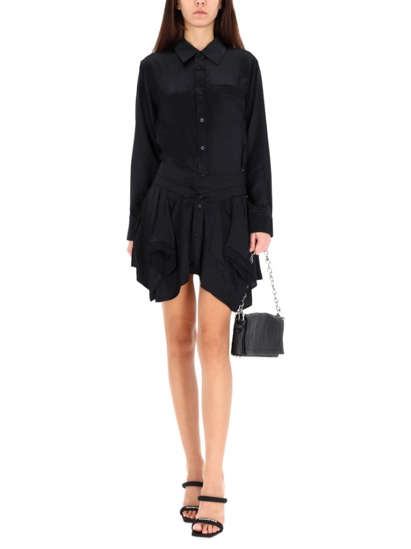 T By Alexander Wang Double Silk Chemisier Dress With Asymmetrical Draped Skirt