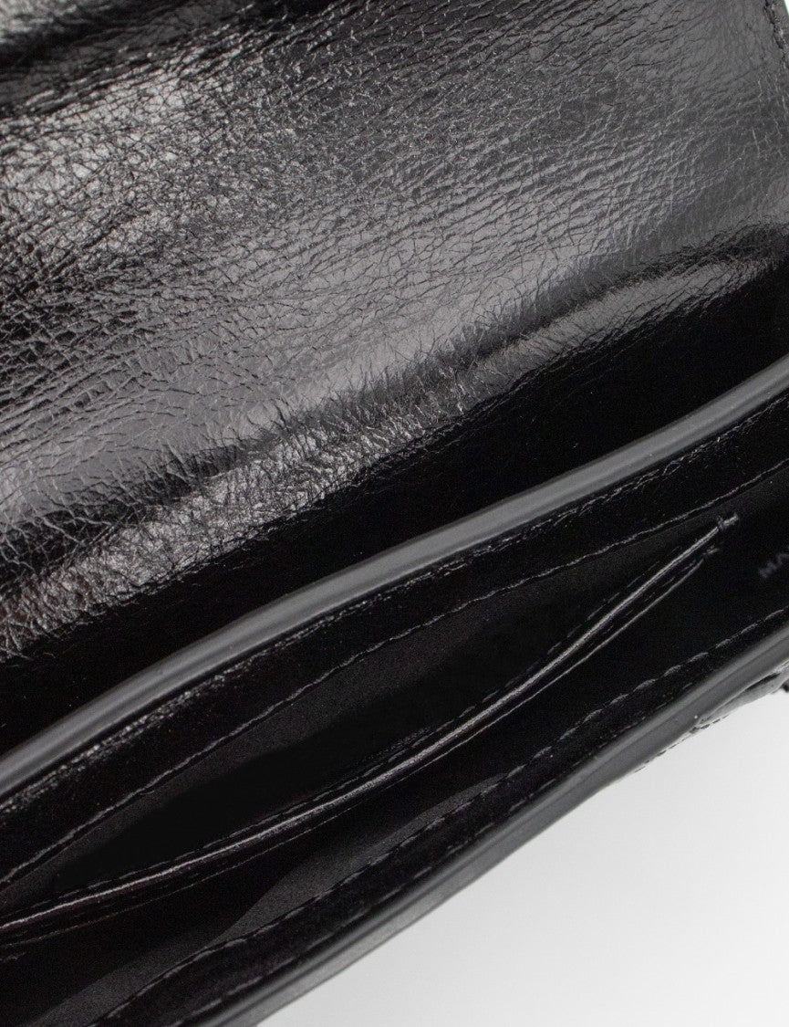 Pinko Vintage Patent-Finish Black Handbag With Heart-Shaped Buckle