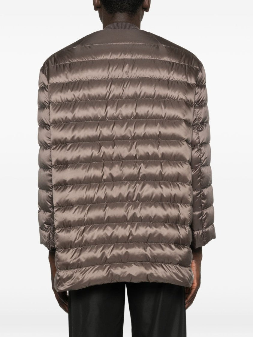 Rick Owens X Moncler Front Zip Fastening Brown Ribbed Hem Padded Coat