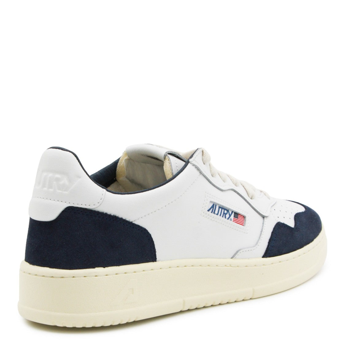 Autry White Navy Blue Medalist Suede Leather Low-Top Sneakers