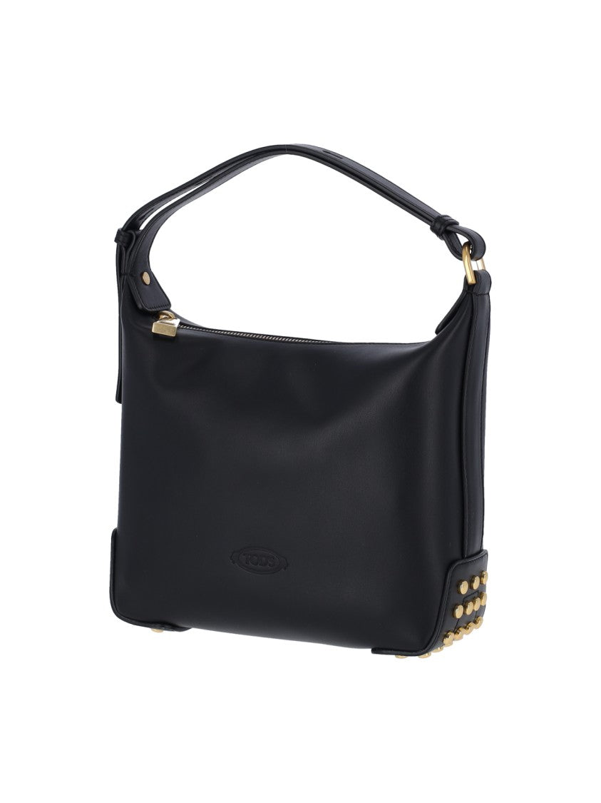 Tod's Black Metal Dots Calf Leather Shoulder Bag