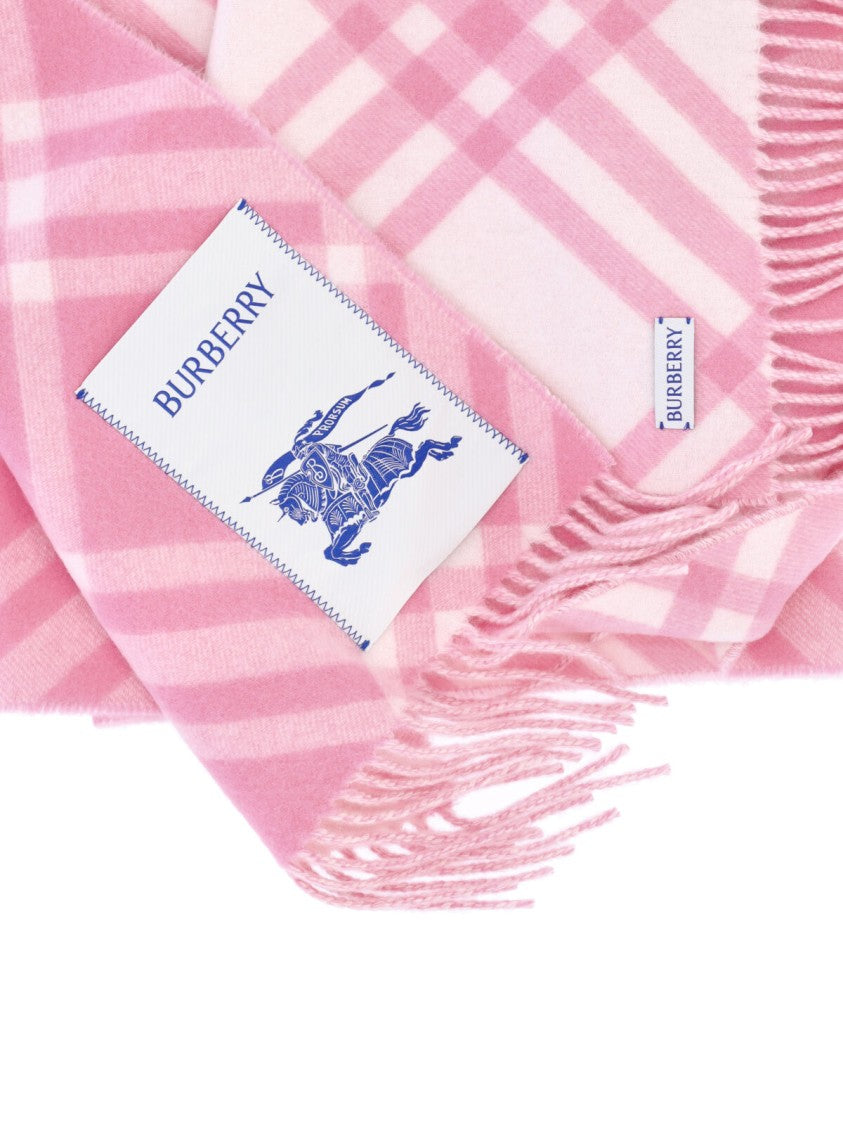 Burberry Rectangular Check Pattern Scarf In Pink And White