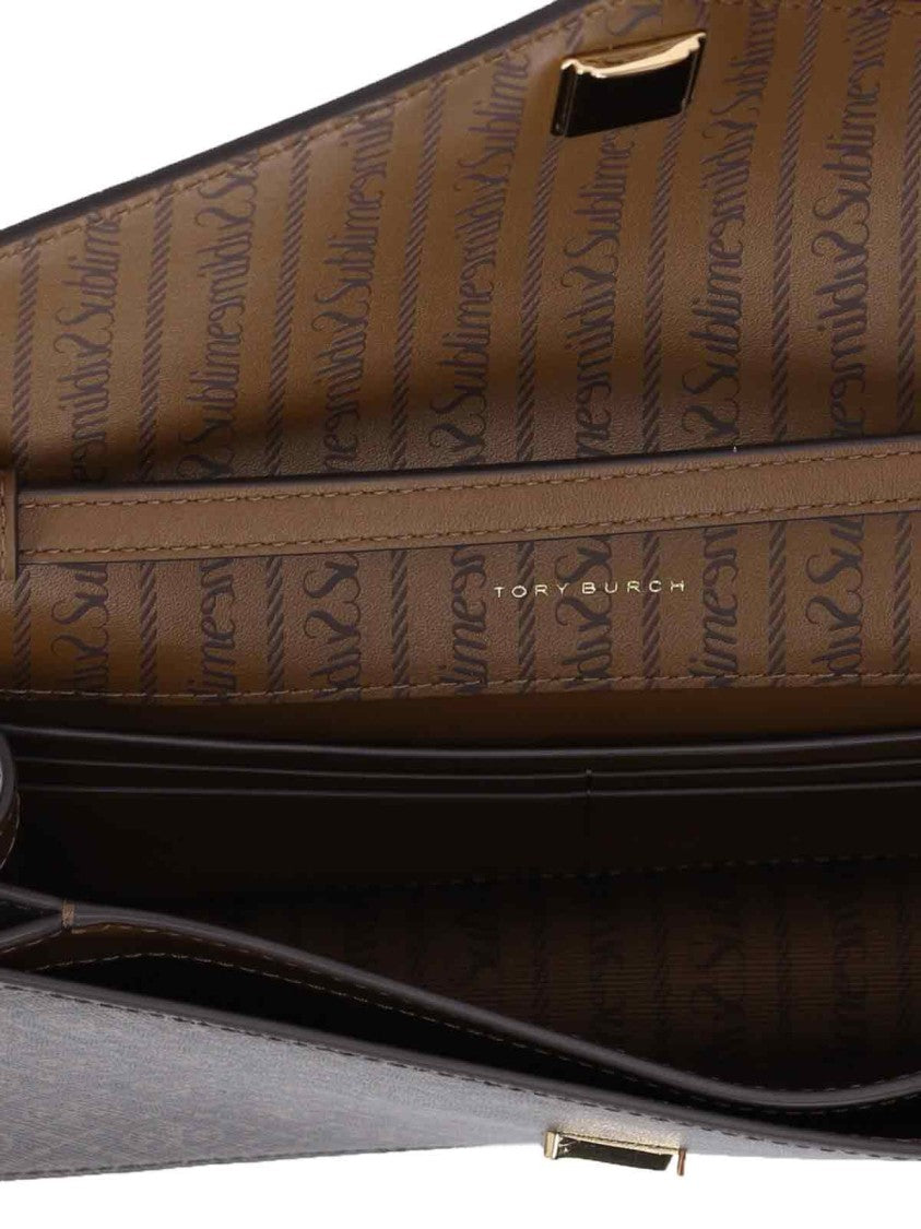 Tory Burch T Monogram Wallet With Chain – Brown