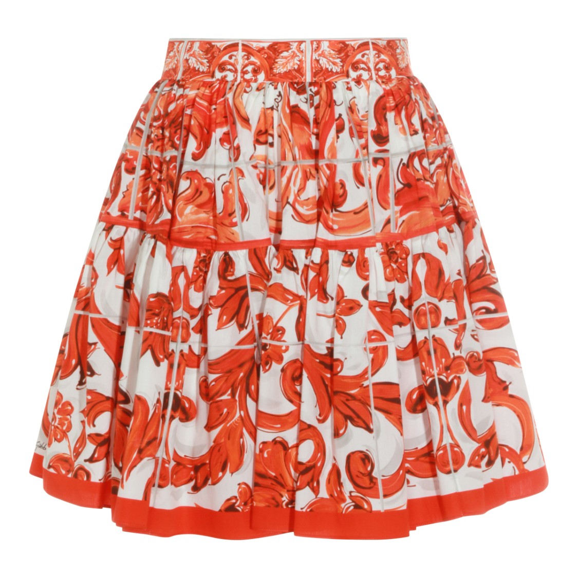 Dolce & Gabbana Orange Cotton Maiolica Pattern Mini Skirt