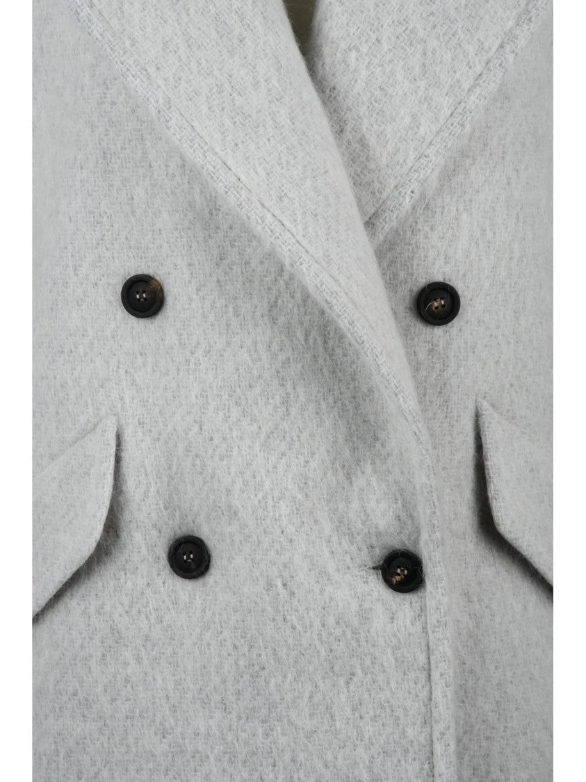 Peserico Easy White Wool-Blend Double-Breasted Coat
