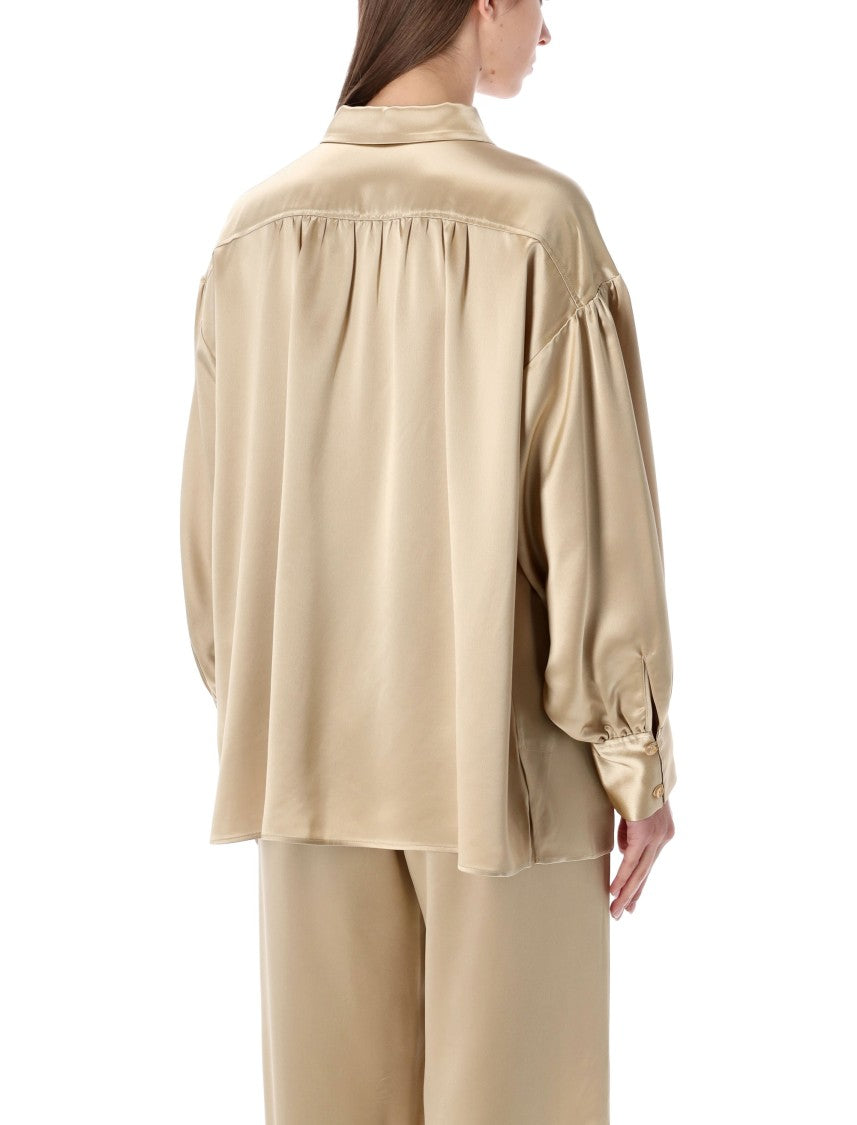 By Malene Birger Lustrous Satin Oversized Tunic Shirt With Monogram Detail