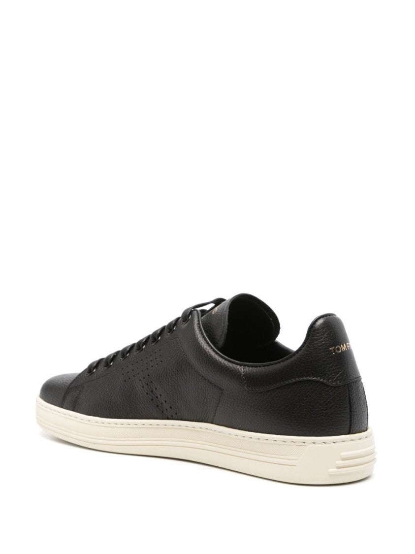 Tom Ford Black Low-Top Pebbled Leather Sneakers