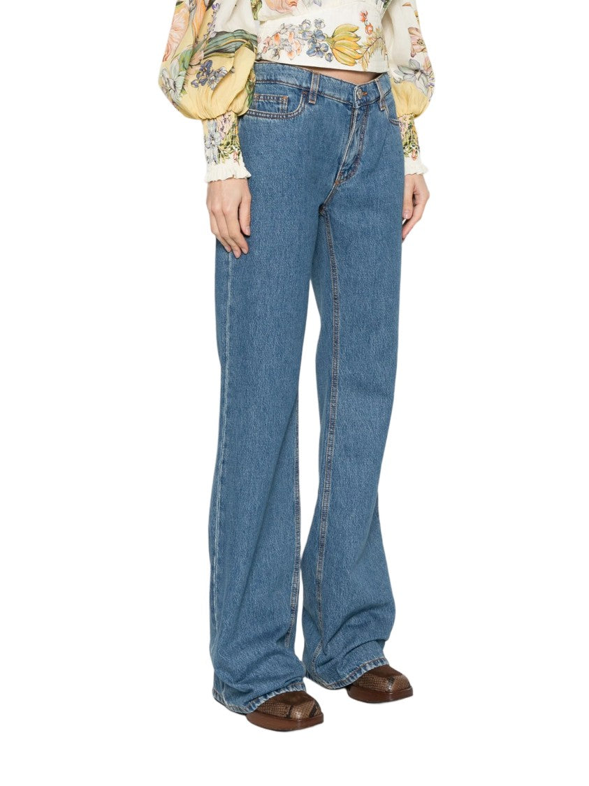 Etro Wide-Leg Blue Denim Five-Pocket Jeans
