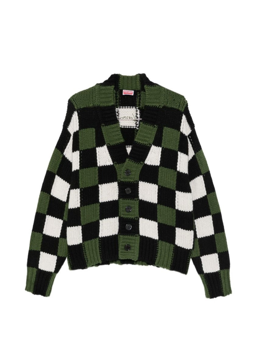 Kenzo Checkered Button-Up Knit Sweater
