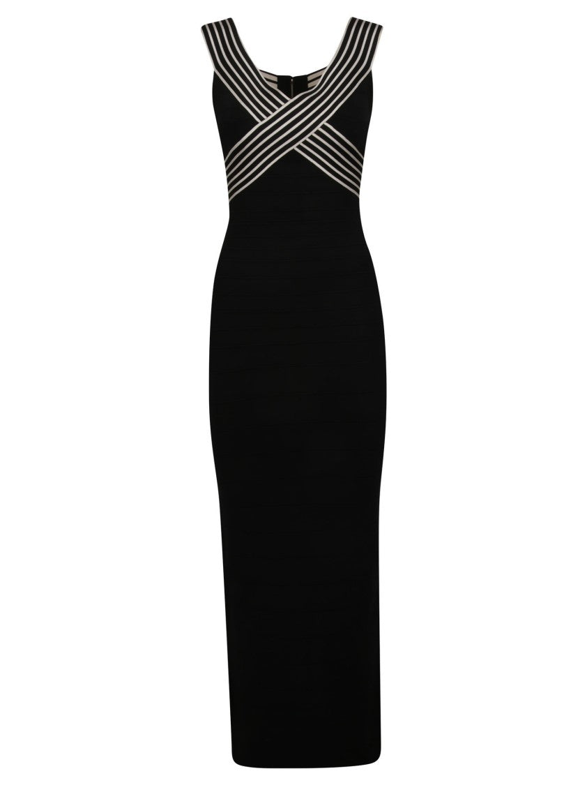 Elisabetta Franchi Sleeveless Striped V Neck Midi Dress