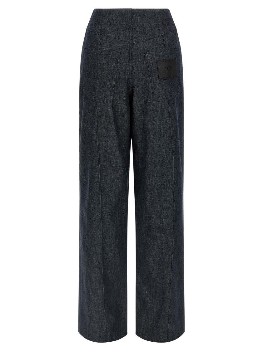 Fendi 'Roma' Patch Wide-Leg Denim Chambray Jeans