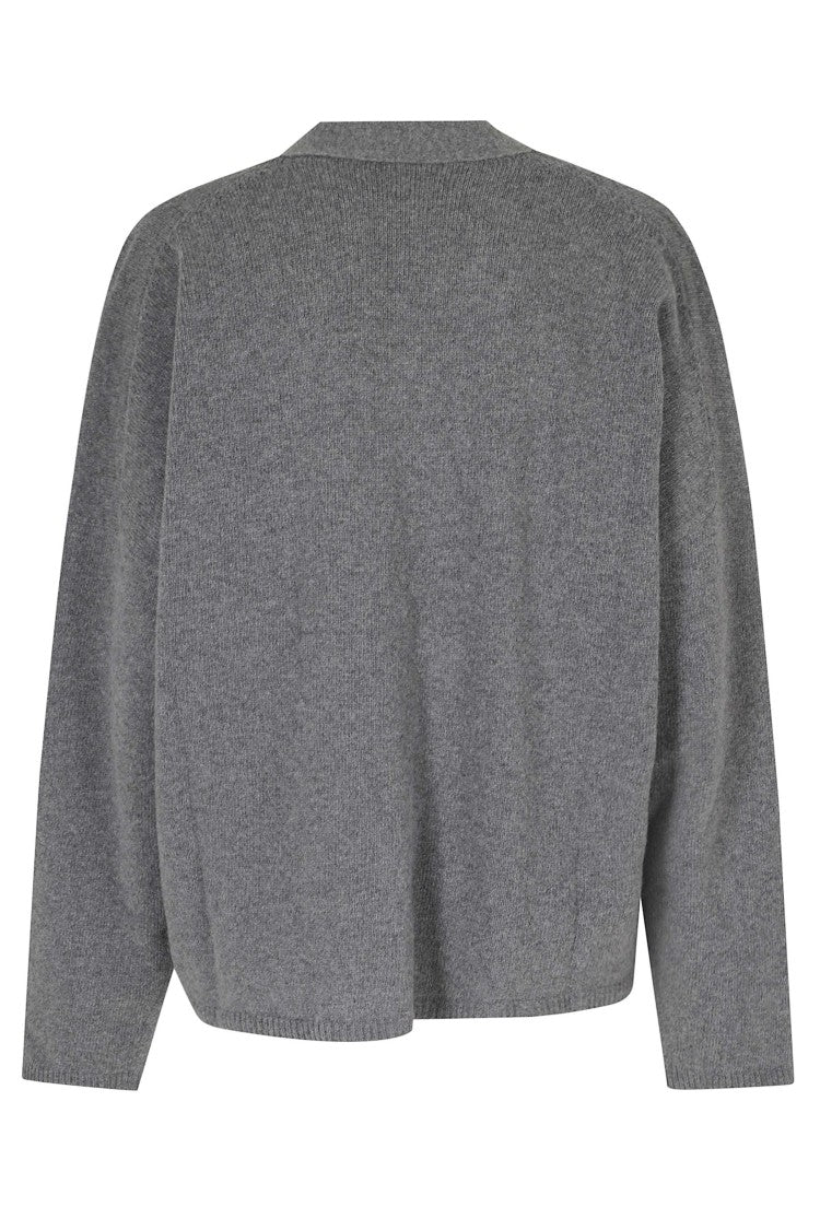 Alysi Gray Fancy Knit Rombi Diamond-Pattern Wool-Blend Cardigan