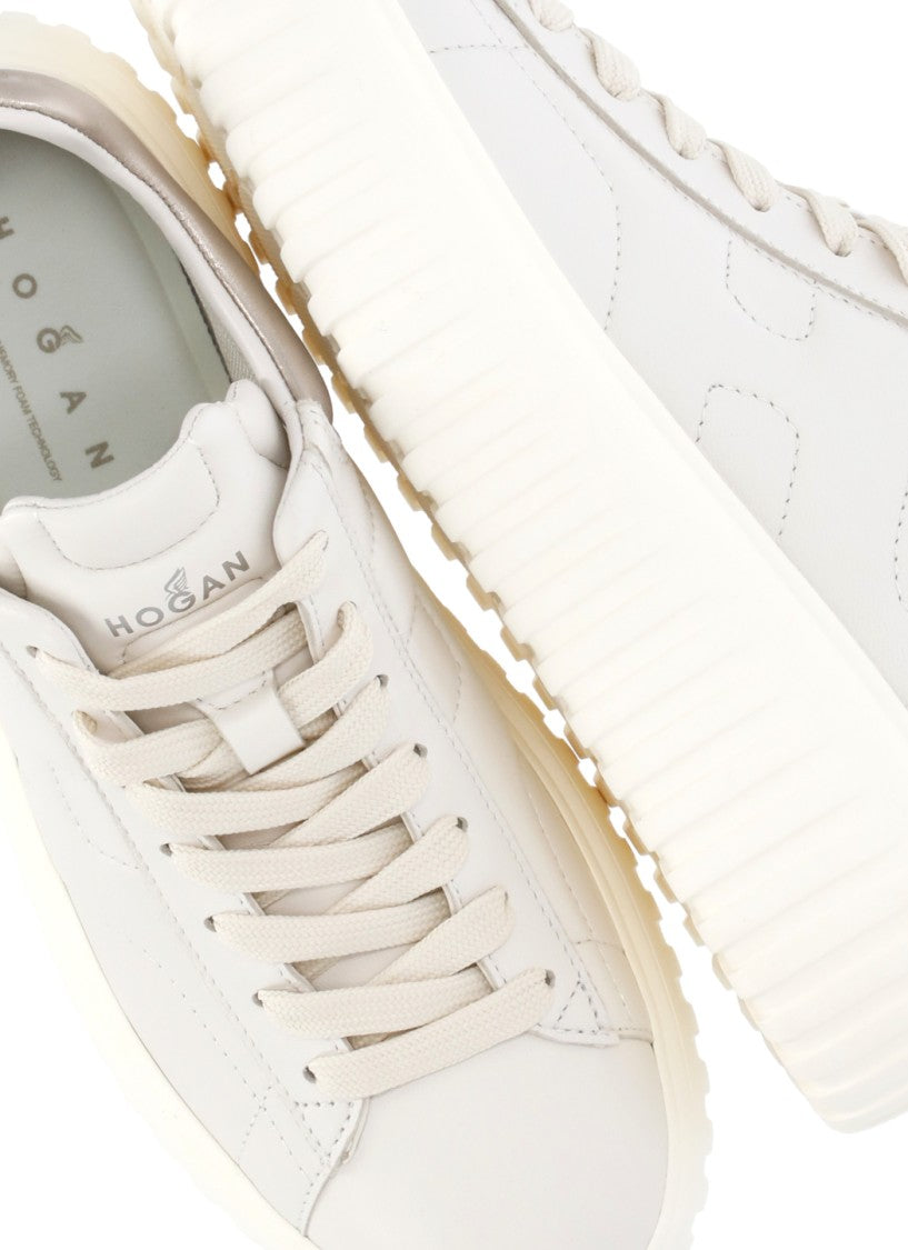 Hogan Ivory H-Stripes Metallic Heel Sneakers