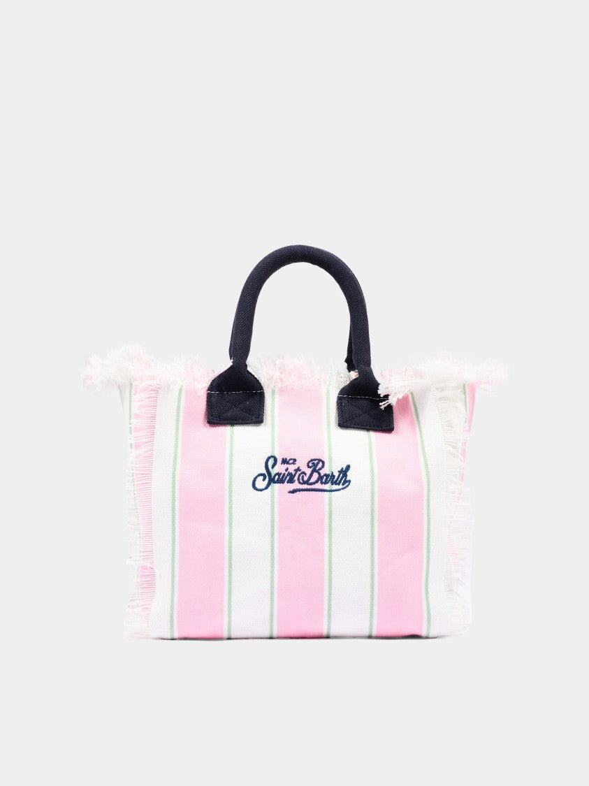 Mc2 Saint Barth Beach-Inspired Striped Tote Bag With Fringed Edges