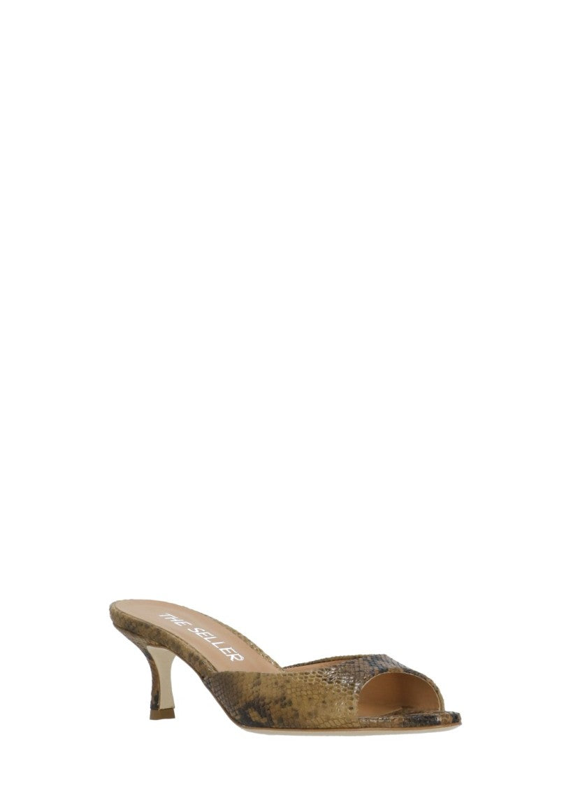The Seller Brown Snake Print Leather Sandals