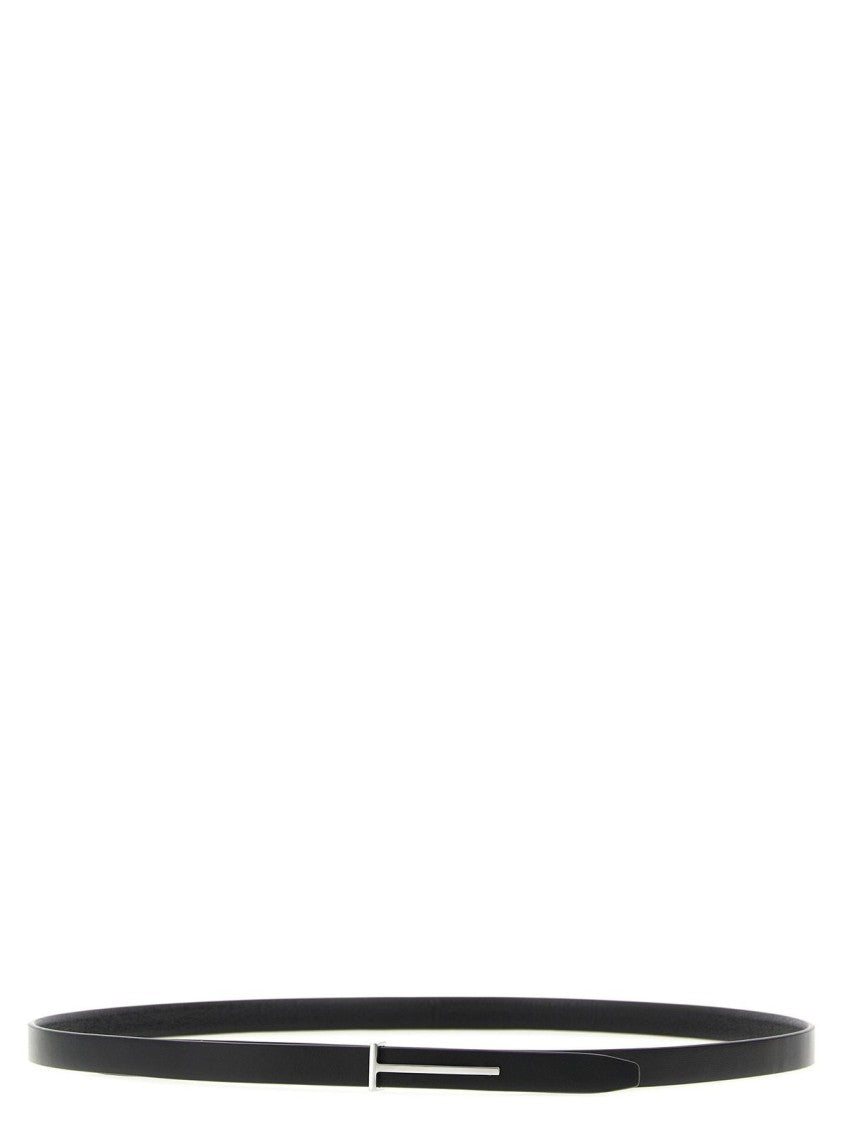 Tom Ford Minimalist Black Belt With Polished Buckle