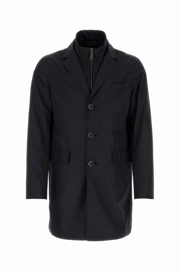 Herno Tailored Black Coat With Notched Lapel