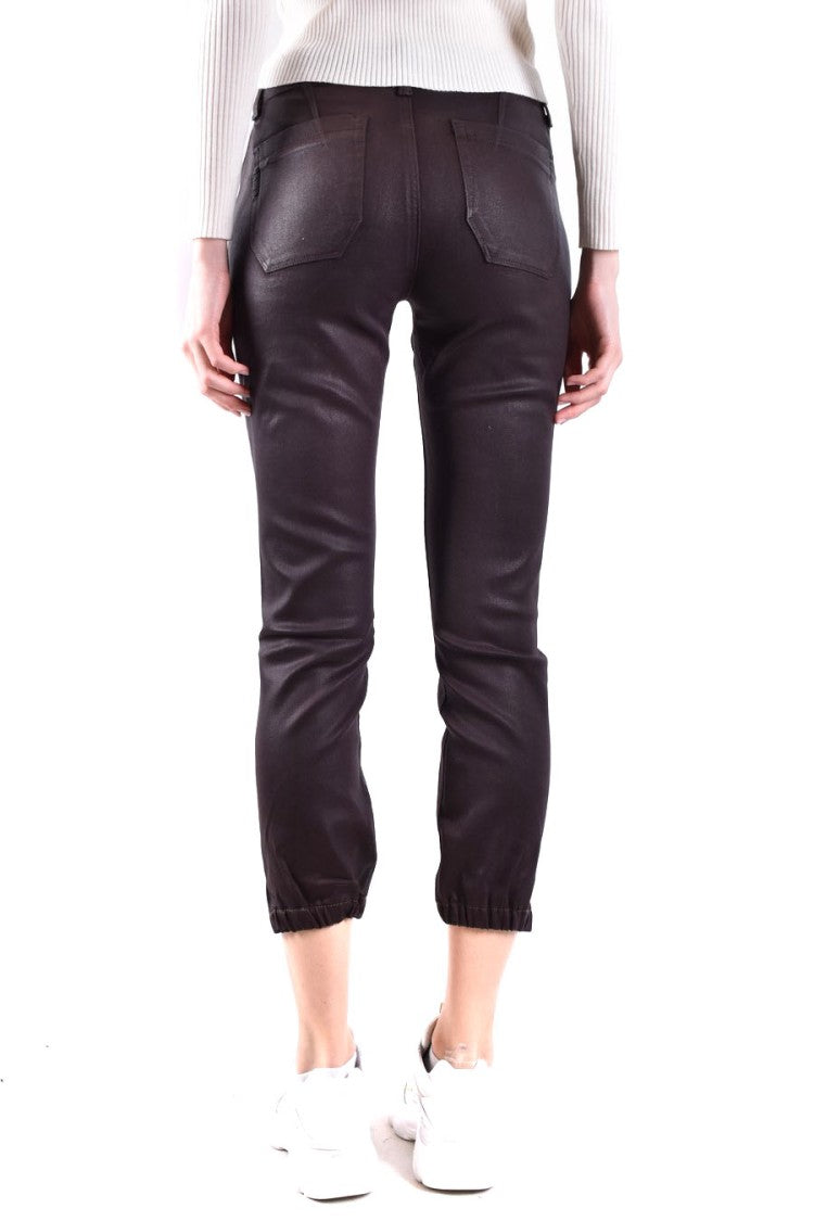Paige Cropped Coated Brown Tapered Cuffs Pants
