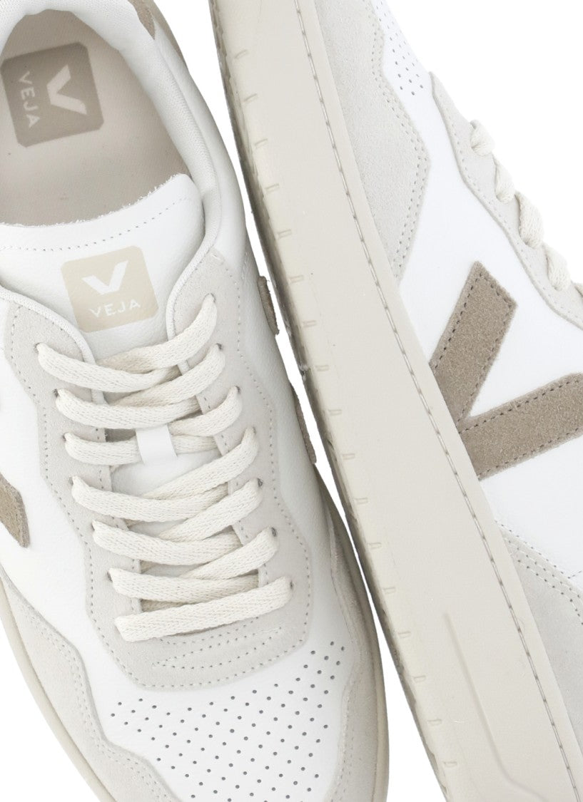 Veja White V-90 Suede Inserts Leather Sneakers