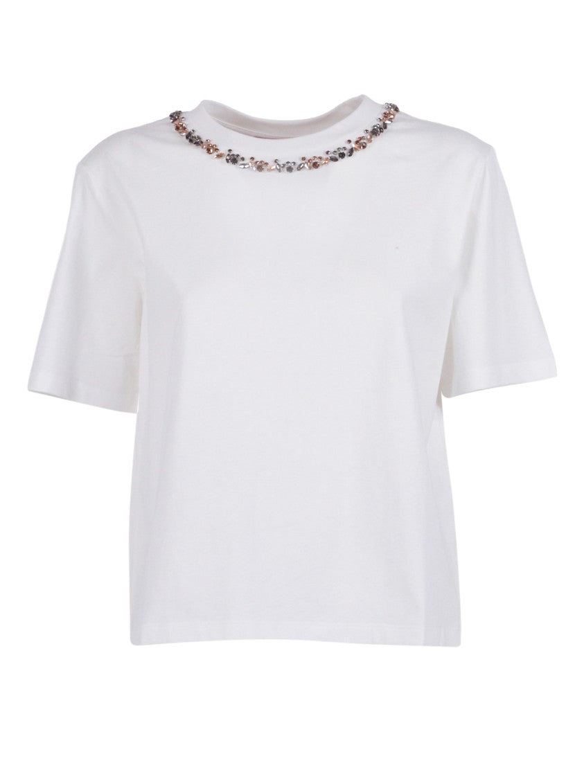 Ermanno Scervino Cropped White Gemstone T-Shirt