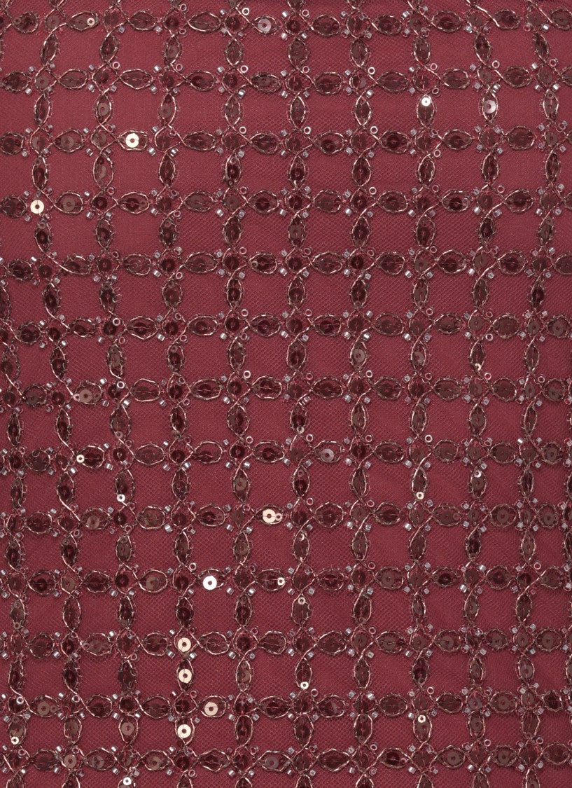 Rotate Bordeaux Evening Dress With All-Over Paillettes