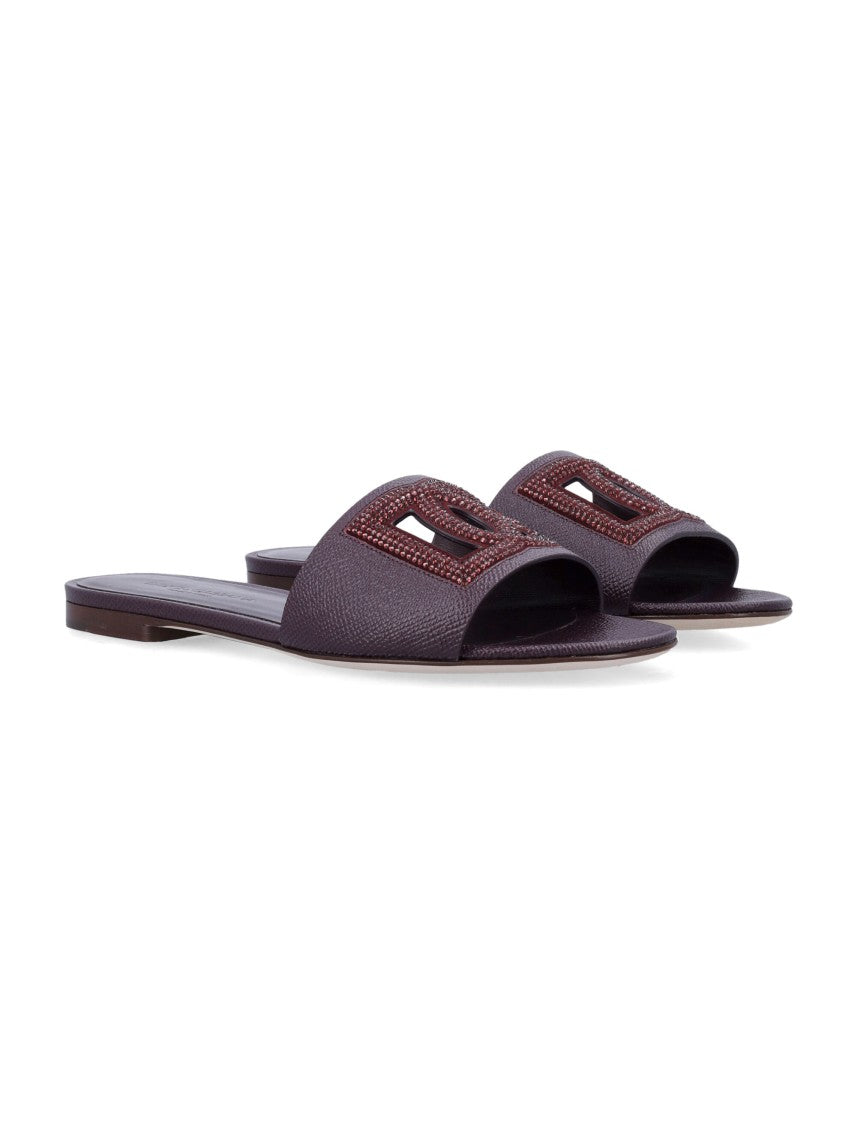 Dolce & Gabbana Dauphine Calf Leather Crystal Slides