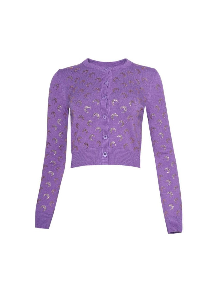 Marine Serre Moon Strass Knit Fitted Cardigan Lavender