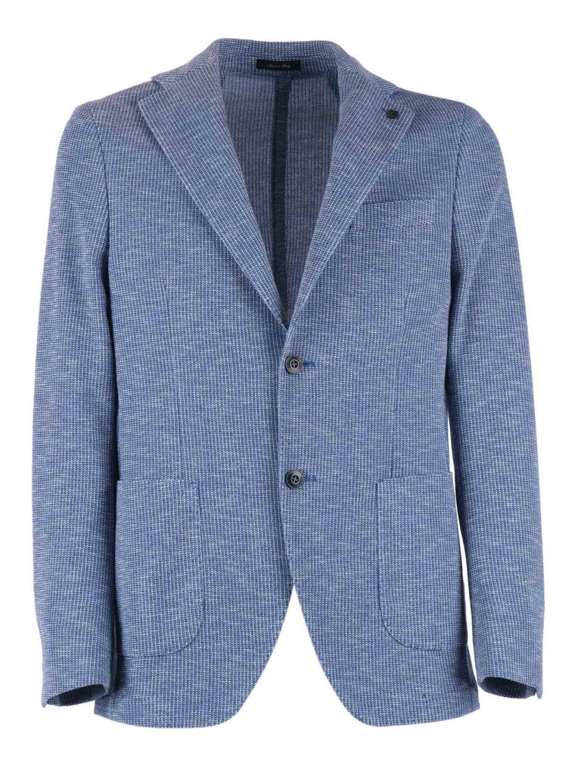 Breras Textured Blue Notch Blazer