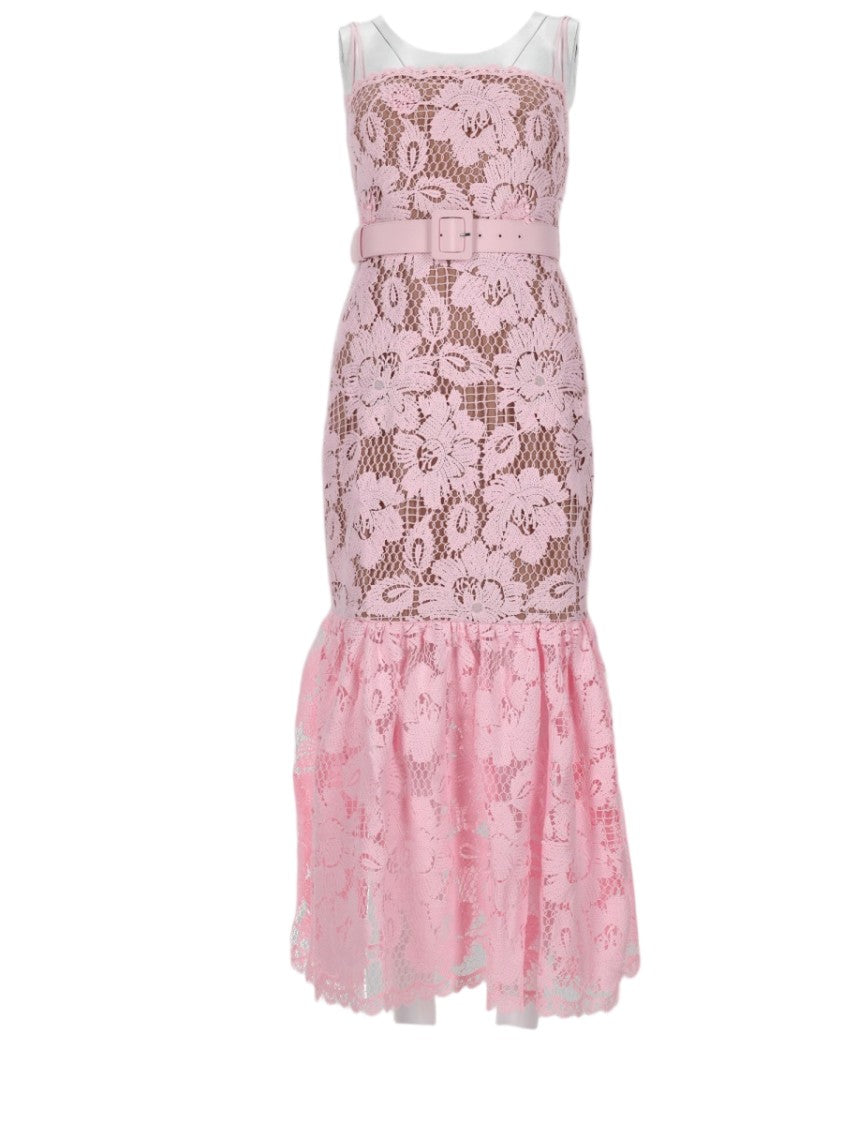 Self-Portrait Fitted Square Neck Crochet Dress