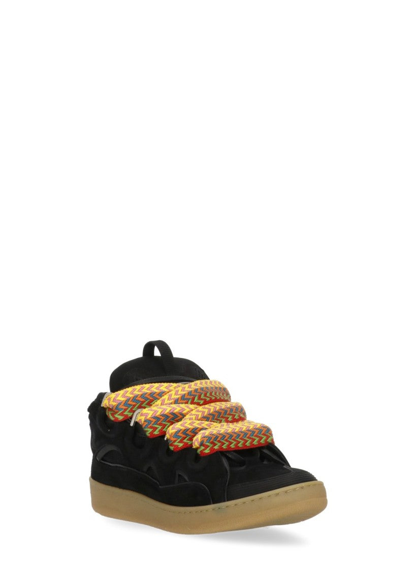 Lanvin Black Curb Herringbone Lace Leather Sneakers
