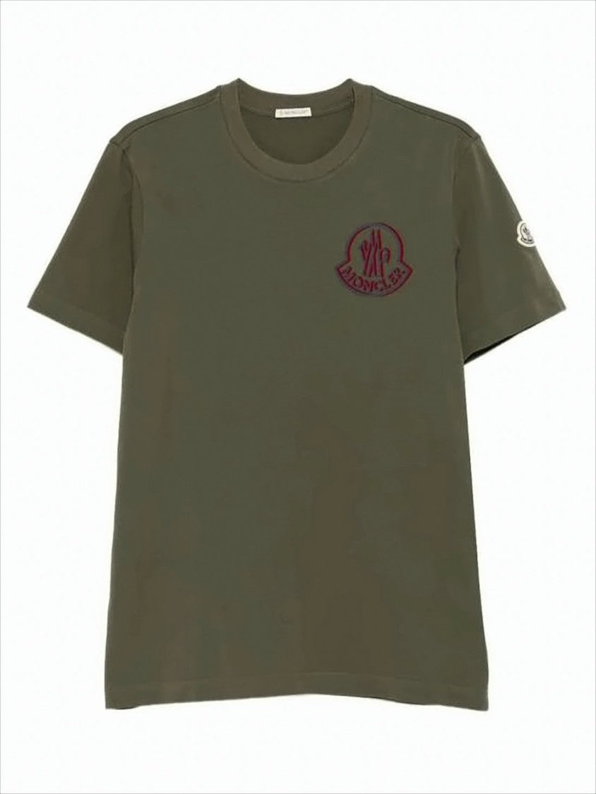 Moncler Olive Green Cotton T-Shirt With Emblem